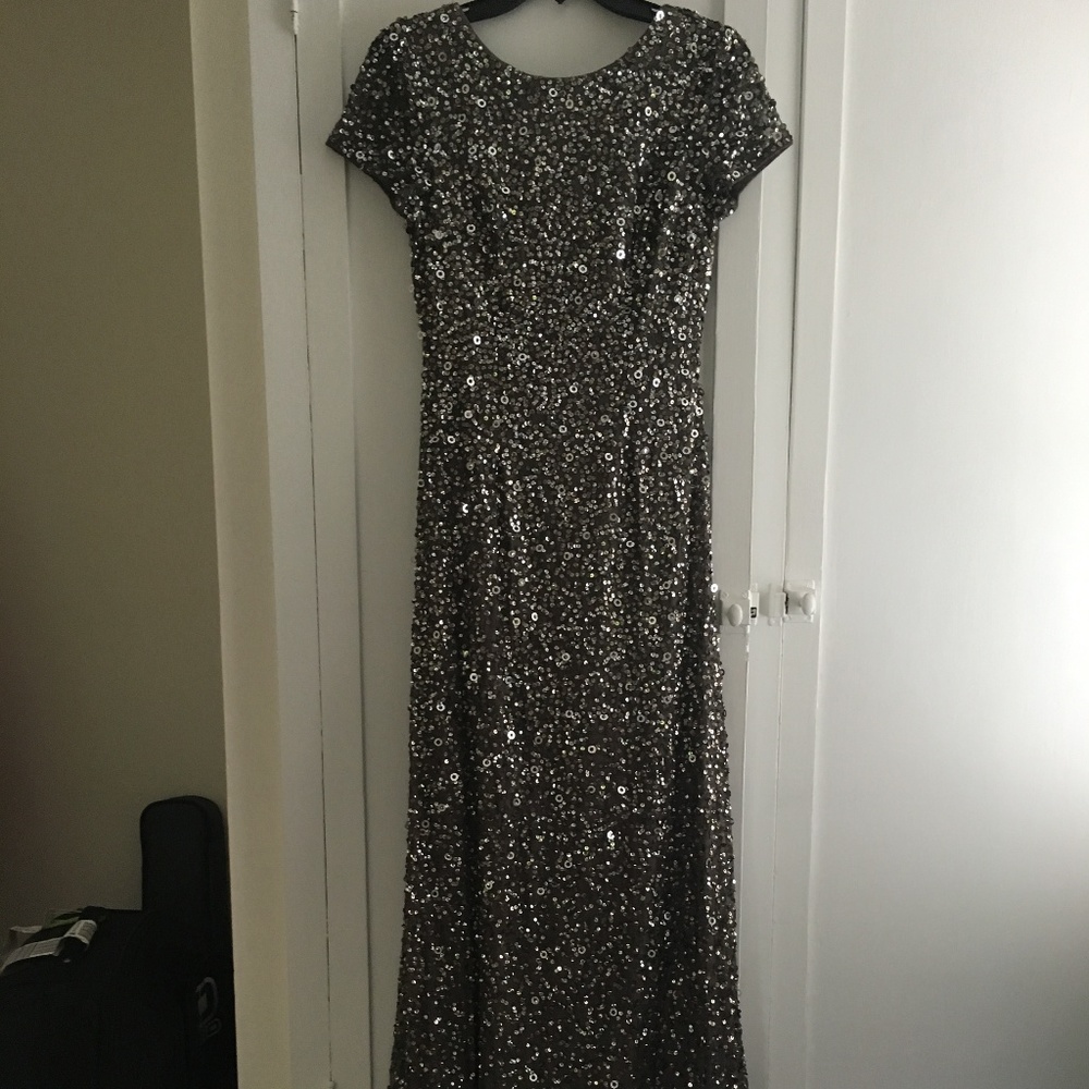 Scoop back Grey Sequin Adriana Papell gown